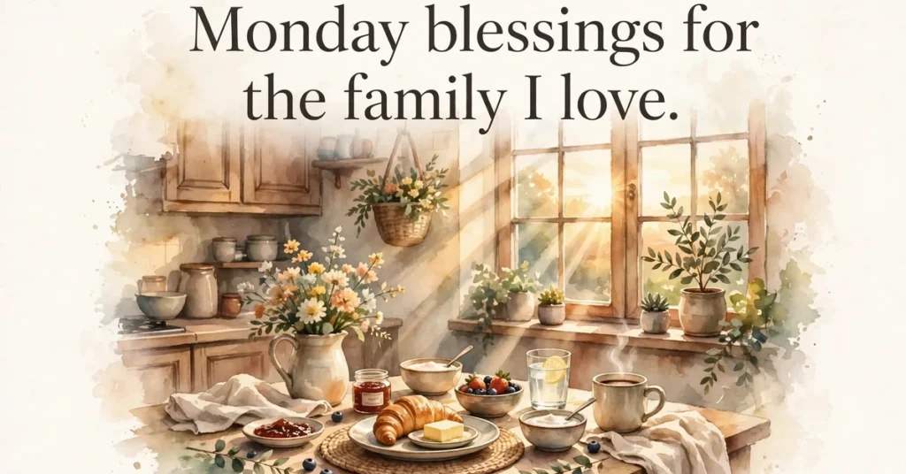 Warm family kitchen in morning light, made for sharing Monday blessings with family.