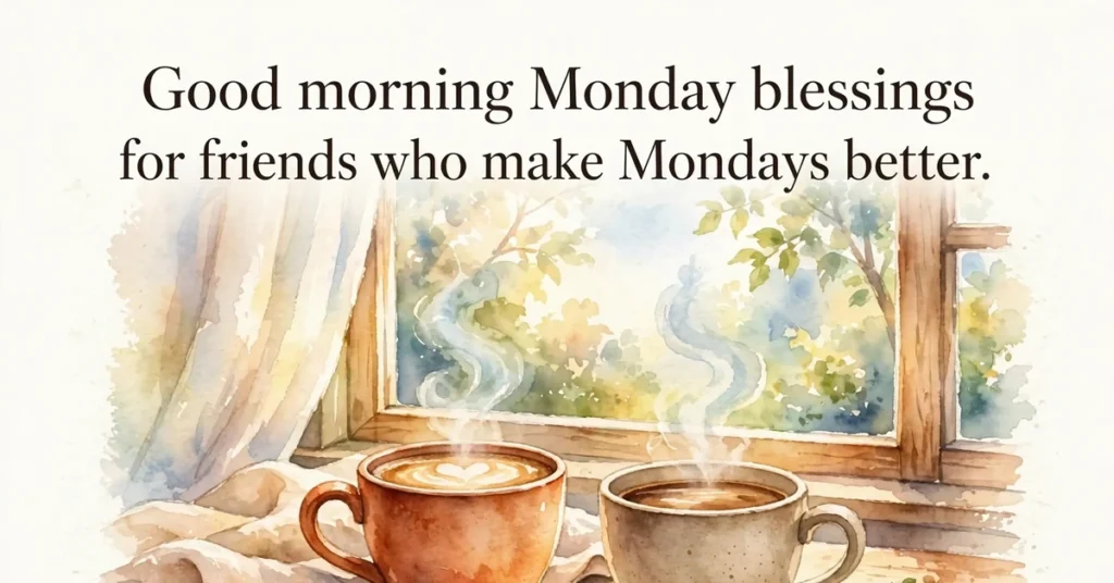 Good morning Monday blessings for friends sharing coffee cups together.