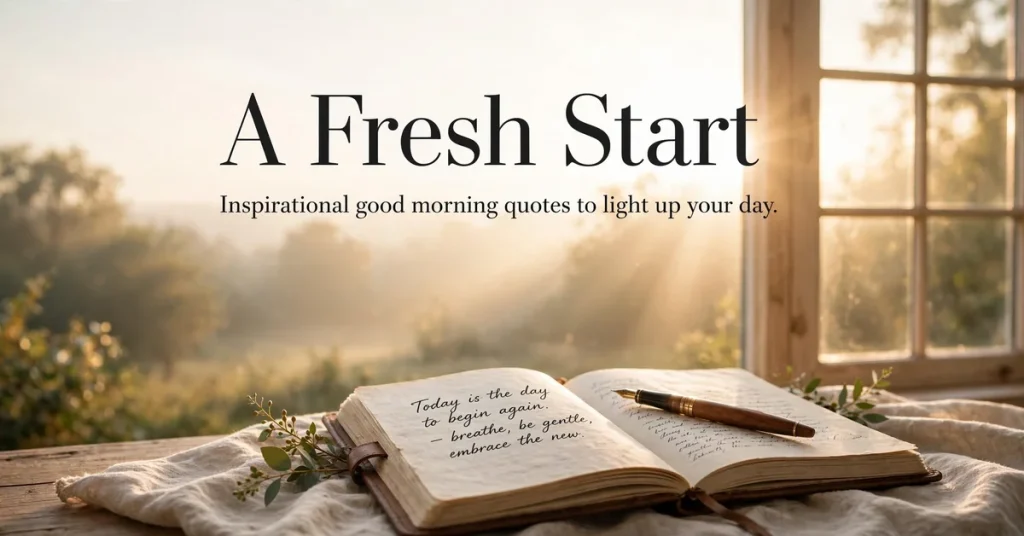 Open journal beside a sunrise window — good morning quotes for a fresh start