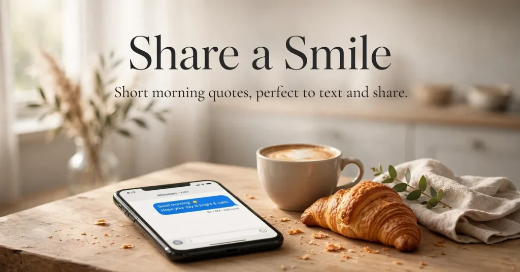 Phone on a breakfast table showing a morning text message