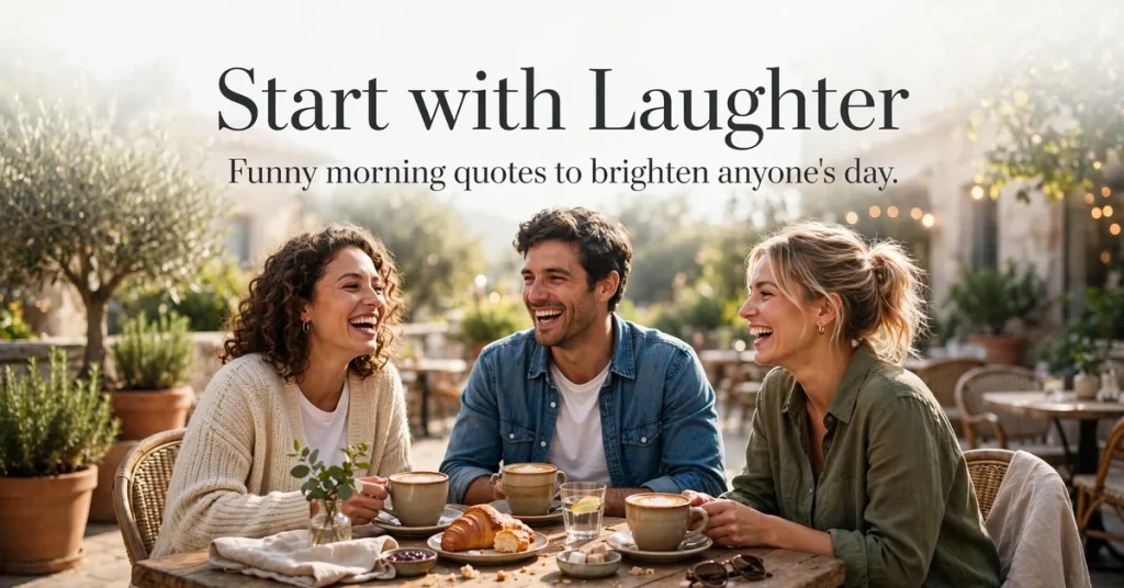 Friends laughing over coffee in bright morning sunlight