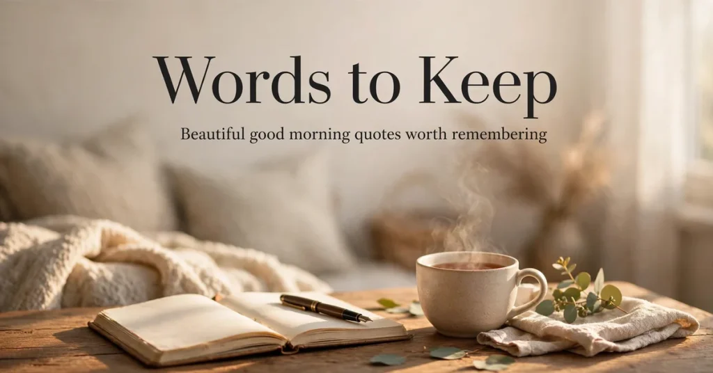 Notebook and pen beside a cup of tea in morning light
