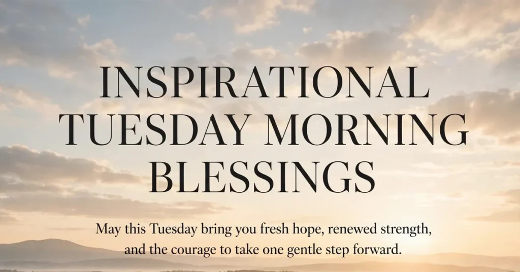 Good morning Tuesday blessings over misty hills at sunrise